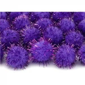 Pompony brokatowe PartyDeco 2cm Fioletowe, 20szt